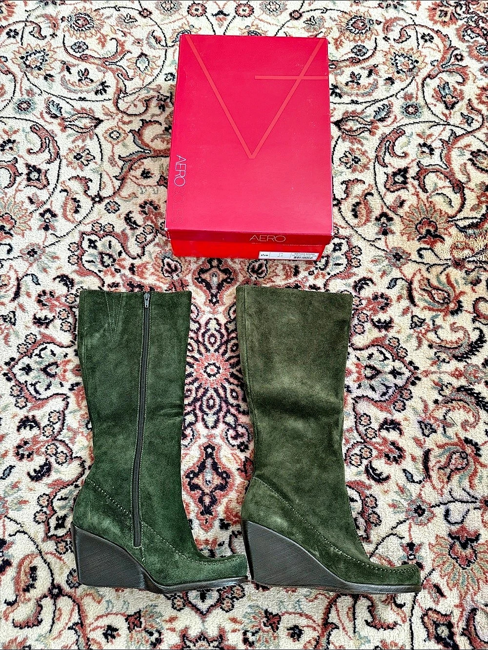 Aerosoles Gather Round Green Wedge Knee-High Boots US 8 1/2 M